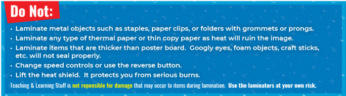 list of instructions for self-serve laminating