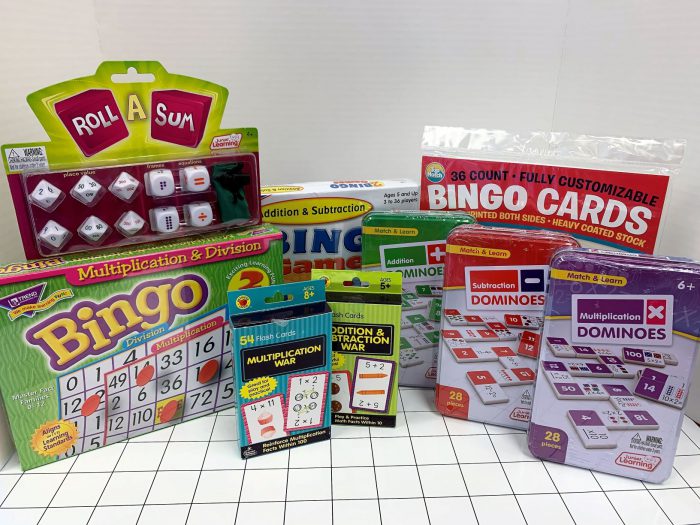 Playing cards, math dice, bingo games, dominoes